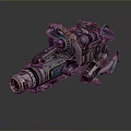 Mechanical Weapon With Complex Metal Structure Pipes And Blue Futuristic Design
