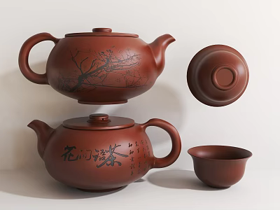 Traditional Chinese Yixing Clay Tea Set With Patterned Teapots And Teacup 3d model