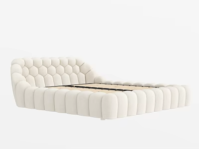 Elegant Cream White Double Bed With Tufted Headboard And Modern Upholstered Design 3d model