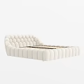 Elegant Cream White Double Bed With Tufted Headboard And Modern Upholstered Design