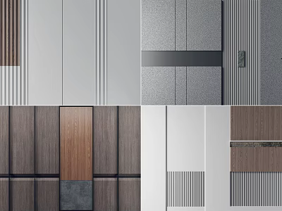 Modern Various Background Wall Panels Featuring Wooden Gray White Striped Textured Designs 3d model