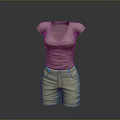 Women's V Neck Short Sleeve T-shirt And Khaki Casual Shorts Outfit