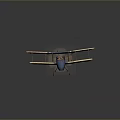 Vintage Biplane Model Featuring Blue Body Wooden Wings Round Insignia And Red Wheels