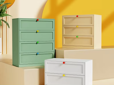 Green Beige And White Dressers With Colorful Knobs And Multiple Drawers For Modern Interior Decor 3d model