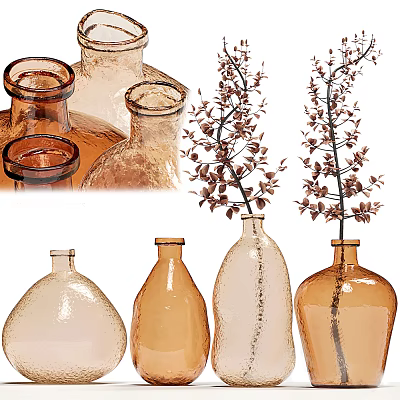Transparent And Colored Glass Vases With Decorative Floral Branches In Various Shapes 3d model