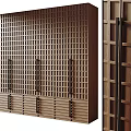 Modern Wooden Wardrobe With Grid Panel Design And Sliding Door Structure 3d model