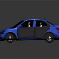 Blue Sedan 3D Model With Shiny Body Black Windows And Silver Wheels