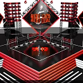 Esports Competition Stage Design With Red Black Lighting And Arena Seats