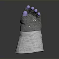 Fashionable Silver Glove With Purple Fingertips And White Fabric Wrist Design