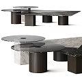 Modern Coffee Tables With Marble Glass And Wooden Cylinder Bases Design