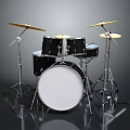 Modern Black Drum Kit with White Drumheads Cymbals and Silver Stands Displayed on Dark Background