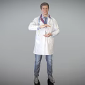 Man In White Doctor Coat With Stethoscope Presenting Medical Information On Gray Background