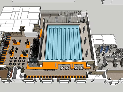 Sports Fitness Center Architectural Layout With Swimming Pool And Seating Areas 3d model