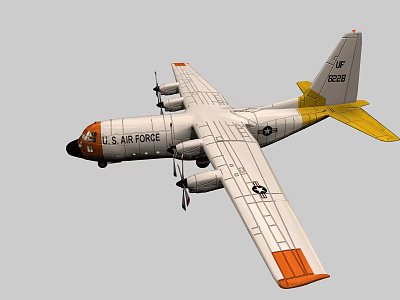 U.S. Air Force Passenger Plane Featuring Four Propellers White Orange And Yellow Tail Design 3d model