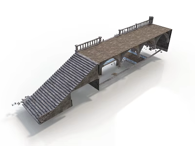 Ancient Traditional Stone Bridge Structure With Arch Design Stone Steps And Railing 3d model