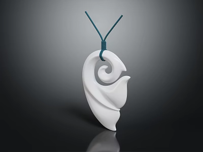 White Spiral Leaf Shaped Pendant With Blue Cord Clothing Fashion Accessory 3d model