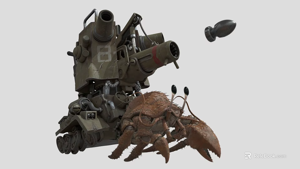 Creative Crab Inspired Tank With Number 8 Cannons And Projectile Design 3d model 