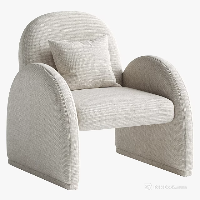 Modern Beige Fabric Single Sofa With Curved Arms And Accent Pillow 3d model 