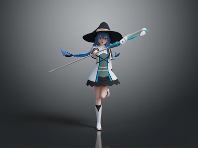 Female Elf Cartoon Witch Magic Witch Magic Girl Magician Elf Mage Warlock Wizard 3d model