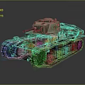Green Camouflage Military Tank With Armored Exterior Metal Tracks And Cannon Barrel