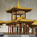 Tang-style double-decker pavilion 3d model