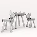 Kids Wooden Table and Chairs Set With Rocking Horse Shaped Chairs And Colorful Alphabet Blocks
