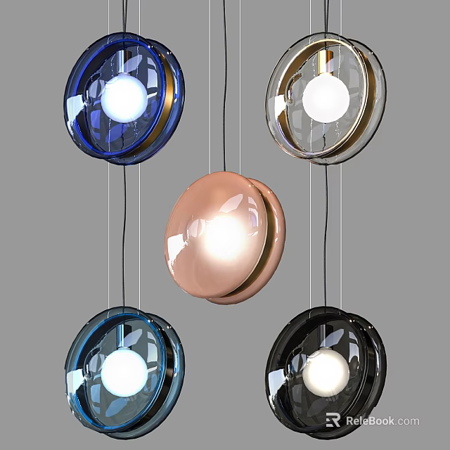 Modern Round Chandeliers With Blue Gold Black Glass Design And Lighting 3d model 