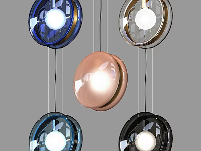 Modern Round Chandeliers With Blue Gold Black Glass Design And Lighting 3d model