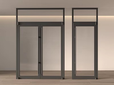 Modern Glass Double Doors With Black Frame In Contemporary Interior Space 3d model