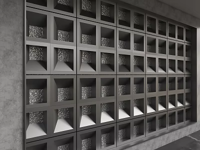 Modern Gray Background Wall Design With Square Grid Panels And Textured Inserts 3d model