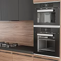 Modern Kitchen Interior With Dark Wooden Cabinets Sink Stove And Oven