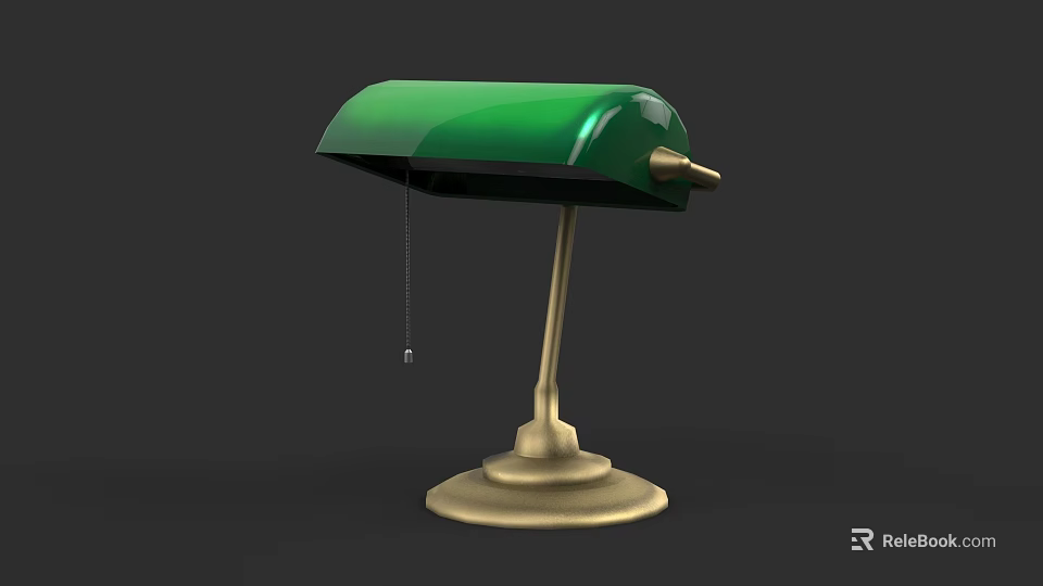 Stylish Green Table Lamp With Gold Base And Pull Chain Switch 3d model 
