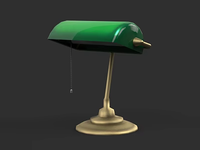 Stylish Green Table Lamp With Gold Base And Pull Chain Switch 3d model