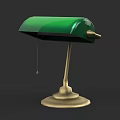 Stylish Green Table Lamp With Gold Base And Pull Chain Switch 3d model