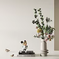 Modern Bedside Table Decor With Floral Vase Green Plants And Decorative Figurine