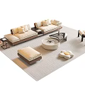 Modern Sofa Coffee Table Combination Multi-person Sofa Coffee Table Single Leisure Chair Sunflower Pillow Floor Lamp Carpet Side Table Accessories 3d model