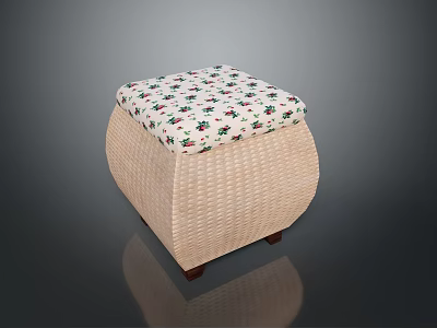 Natural Wicker Single Chair With White Floral Pattern Cushion And Handwoven Design 3d model