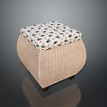 Natural Wicker Single Chair With White Floral Pattern Cushion And Handwoven Design