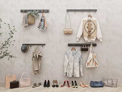 Stylish Wall Hooks for Organizing Jackets Bags Hat Shoes and Accessories in Home Entryway 3d model