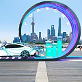 Art Installation Arched Purple Blue Design PROBO Lettering White Car Urban Backdrop 75 Number