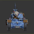 Blue Tank With Flag On Top Red White Stripes Number 01 And Brown Tracks