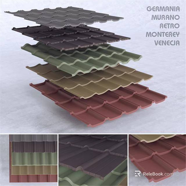 Retro Monterey Venecia Roof Tiles Various Color Options For Building Construction 3d model 