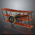 Vintage Biplane 3D Model With Red Wings Wooden Structure Black Yellow Fuselage And Propeller