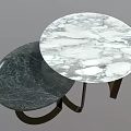 Two Round Coffee Tables With White And Dark Marble Tabletops And Metal Frames 3d model