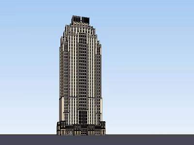 Exterior View Of Modern Skyscraper With Glass Windows And Unique Top Design Against Blue Sky 3d model