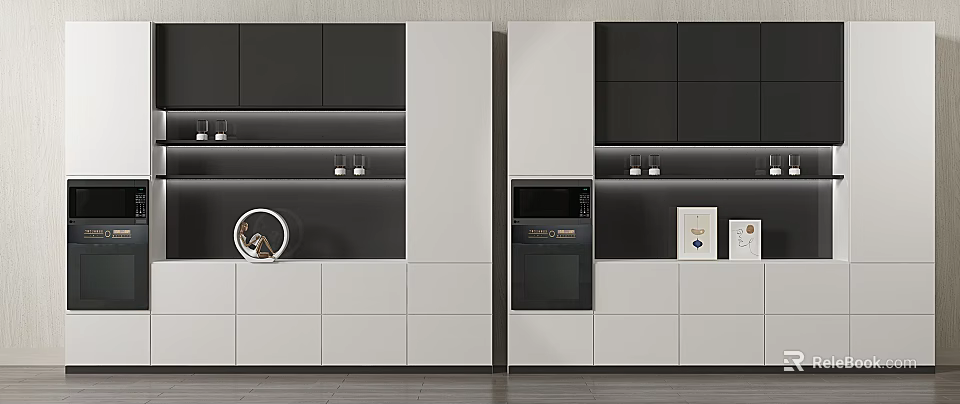 Modern Wine Cabinet With Black White Cabinets And Decor 3d model