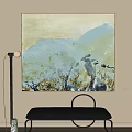 Abstract Painting With Soft Blue Yellow Tones And Textured Brushstrokes In Modern Interior