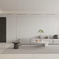 Modern Open Concept Living Dining Room With White Gray Sofa Coffee Table Plant And Rug