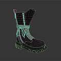 Black Stylish Boots With Thick Sole Beige Laces And White Rivets Design 3d model