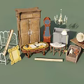 Vintage Accent Chair In Classic Interior With Wooden Cabinet Mantel Clock And Table Lamp